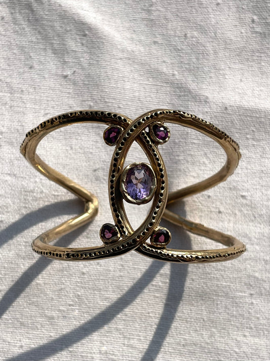 bracciale domino con rodoliti e ametista centrale