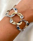 indossato del bracciale blues alternato argento 925 e bronzo giallo con parsioliti e zaffiri blu