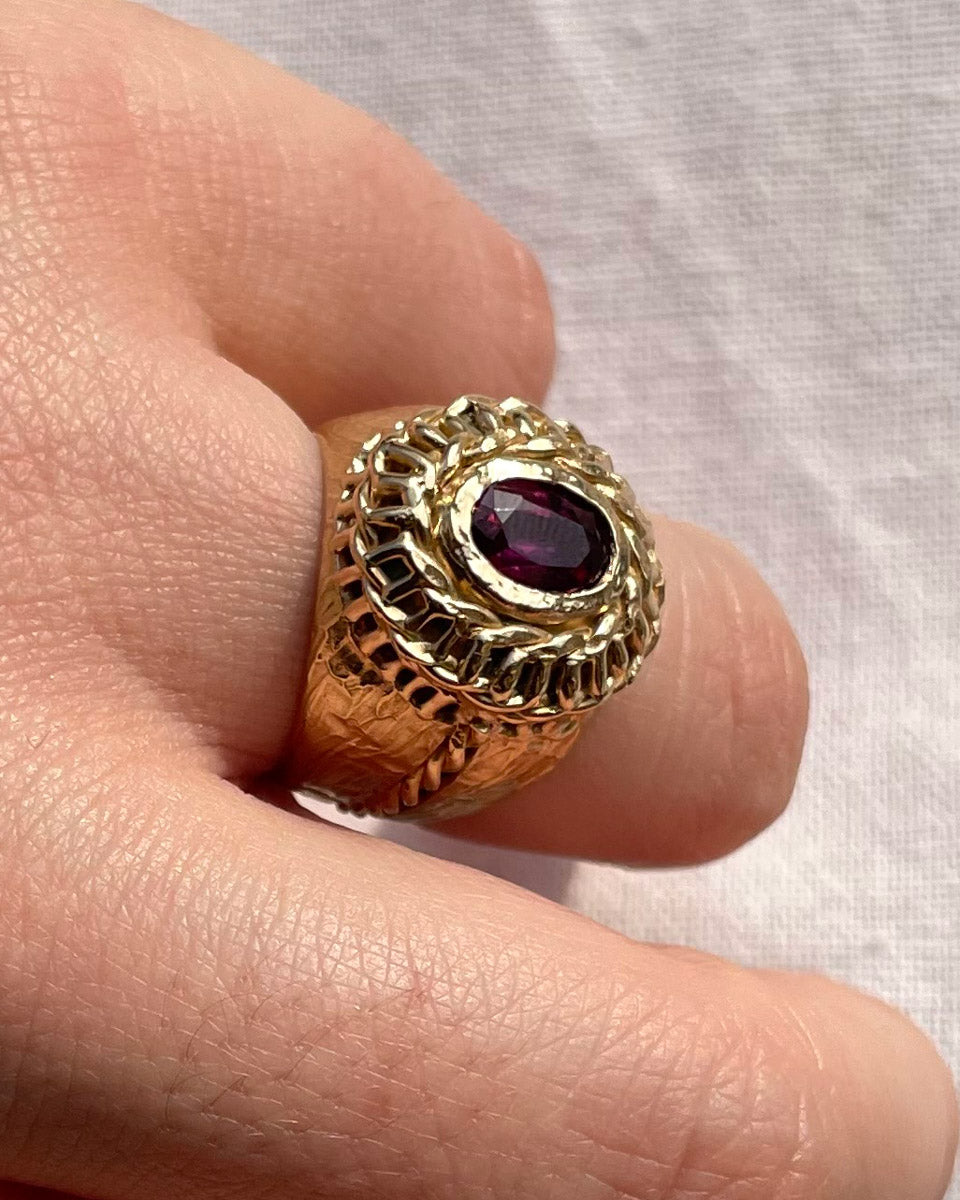 anello aneís jewelry con pietra preziosa purple garnet in bronzo giallo